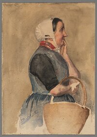 Riedel, Johanna: Porträt einer unbekannten Frau in Tracht und mit Korb
