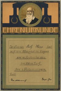 Ehrenurkunde für den Turner Fritz Kopp beim Bergfest in Lagow [Łagów] 1922