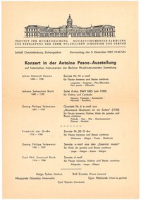 Programm für ein Konzert in der Antoine-Pesne-Ausstellung in Berlin-Charlottenburg 1957