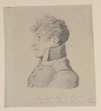 Theodor Körner [Brustbild im Waffenrock der Lützower Jäger im Profil nach links]