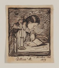 Bettine Brentano, spätere von Arnim, bei Kerzenlicht lesend
