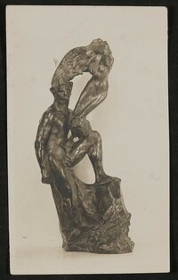 Foto der Bronze-Statuette "Der Mensch und sein Genius" ("Der Held", "Le penseur", "L'inspiration qui se retire") von Auguste Rodin aus Hofmannsthals Besitz