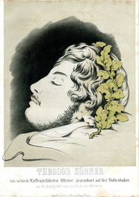 Grafik "Theodor Körner von seinem Waffengefährten Olivier gezeichnet auf der Todtenbahre"