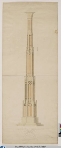 Entwurf eines sechseckigen gotisierenden Fialenturms
