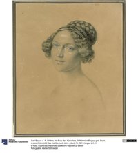 Bildnis der Frau des Künstlers, Wilhelmine Begas, geb. Bock. dreiviertelansicht des Kopfes nach links gewendet
