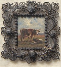 Kuh mit Kalb. Miniatur aus der Sammlung Loewe