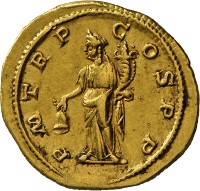 Aureus des Severus Alexander mit Darstellung der Libertas