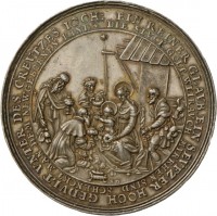 Medaille von Sebastian Dadler auf die Anbetung der Könige und Neujahrswunsch, 1635
