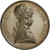 Medaille von Johann Georg Breuer auf König Karl XI. von Schweden und den Sieg bei Lund, 1676