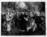 Luther verbrennt die päpstliche Bulle und das canonische Recht vor Wittenberg am 10. Decemb. 1520