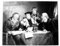 Luther, Melanchthon, Pomeranus und Cruciger übersetzen die Bibel im Jahr 1532