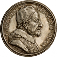 Medaille von Giovanni Hamerani auf Papst Innozenz XII. mit der Darstellung der Gerechtigkeit, 1691/92