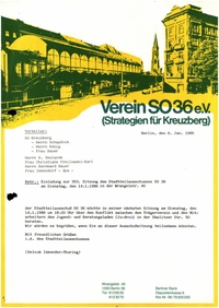 Protokolle und Einladungen: Stadtteilausschuss SO 36, 1985