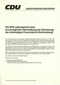 Flugschrift: CDU Kreisverband Kreuzberg  Die SPD widerspricht ...