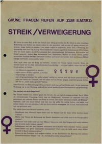 Flugschrift: Grüne Frauen rufen auf zum 8. März: Streik/Verweigerung