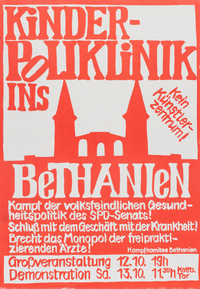 Plakat: "Kinder-Poliklinik ins Bethanien"