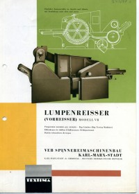 Broschüre "Lumpenreisser (Vorreisser) Modell VR"
