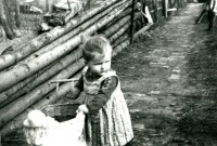 Kleines Kind mit Puppenwagen
