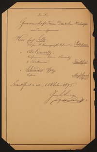 Liste "In die Genossenschaft Freien Deutschen Hochstifts sind neu aufgenommen" (1.10.1875)