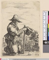 [Knieende Frau in linken Profil mit Gehstock und Hut; Kneeling woman in left profile holding cane and hat]