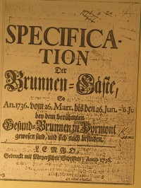 Specification der Brunnen-Gäste 1736