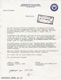 Einladungsschreiben, Flugtag Ramstein 1981