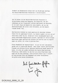 Grußwort von Bundeskanzler Helmut Kohl zum 30-jährigen Jubiläum des Deutsch-Amerikanischen Presseclubs