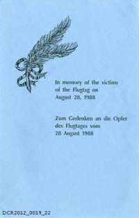 Programm, Überkonfessioneller Gedenkgottesdienst für die Opfer des Flugtags von 1988