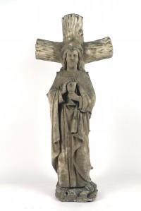 Jesus mit Kelch vor Holzkreuz