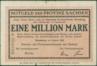 Notgeldschein der Provinz Sachsen "Eine Millionen Mark", No. 219822