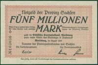 Notgeldschein der Provinz Sachsen "Fünf Millionen Mark", No. 03036