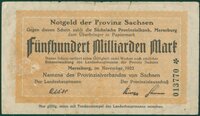 Notgeldschein der Provinz Sachsen "Fünfhundert Milliarden Mark", No. 013770