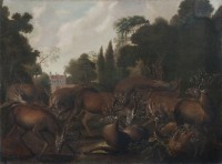 Waldlandschaft mit Hirschen