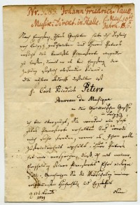 Brief von Johann Friedrich Naue an einen Musiker
