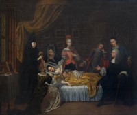 Fürst Johann Georg II. und seine Gemahlin am Krankenlager ihrer Tochter