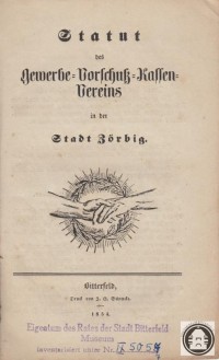 Statut des Gewerbevorschußkassenvereins Zörbig, 1854