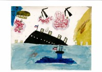 Kinderzeichnung mit Darstellung einer Seeschlacht
