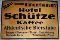 Blechschild des Hotels "Schütze" in Sangerhausen
