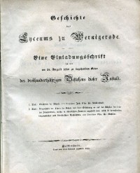 Buch: Geschichte des Lyceums zu Wernigerode