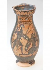 Olpe, attisch-schwarzfigurig: Hopliten im Zweikampf. Letztes Viertel 6. Jahrhundert v. Chr.