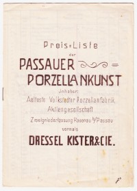 Preisliste der Passauer Porzellankunst